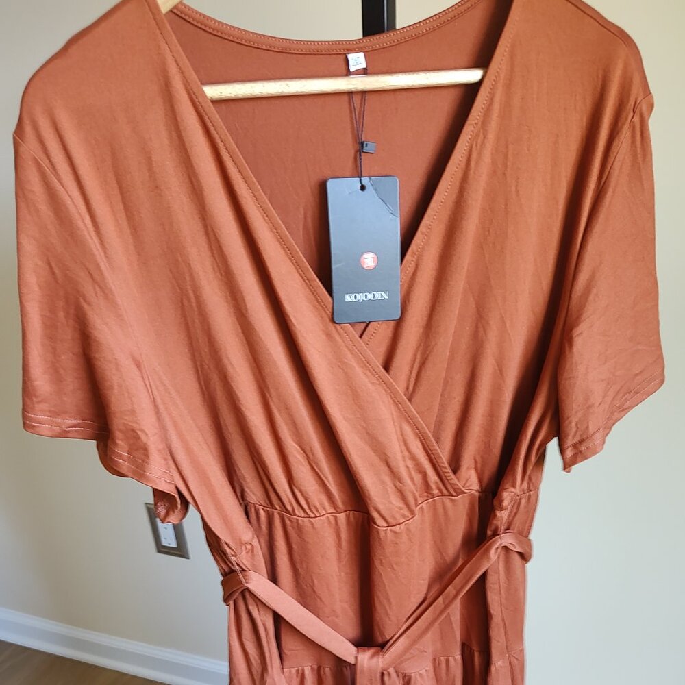 Kojooin Short Sleeve Copper Dress with Belt - Size 2XL